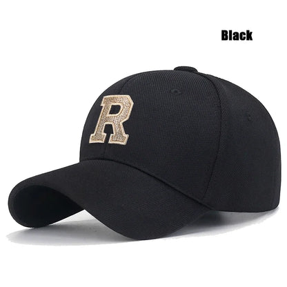 R Letter Gold Thread Embroidery Vintage Baseball Cap