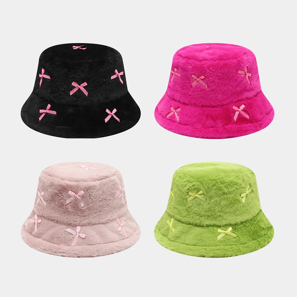 Literary Artistic Girlish Bow Plush Bucket Hat