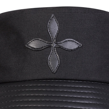 Unisex Cross Flower Label Personality Pu Leather Splice Bucket Hats