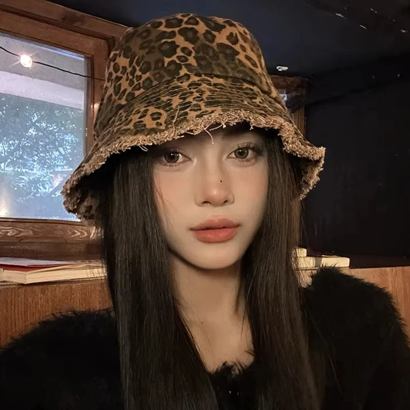 Leopard Print Wide Brim Unisex Sun Bucket Hat