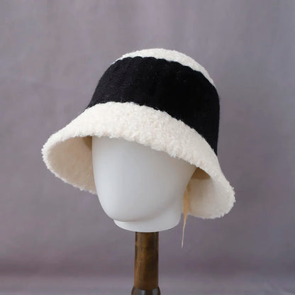 Women's Spliced Color Wool Knitted Bucket Hat