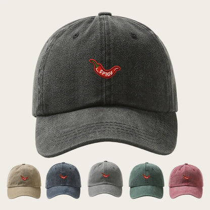 Retro Washed Chili Pepper Embroidery Baseball Cap
