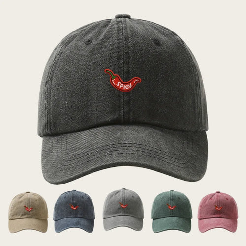 Retro Washed Chili Pepper Embroidery Baseball Cap