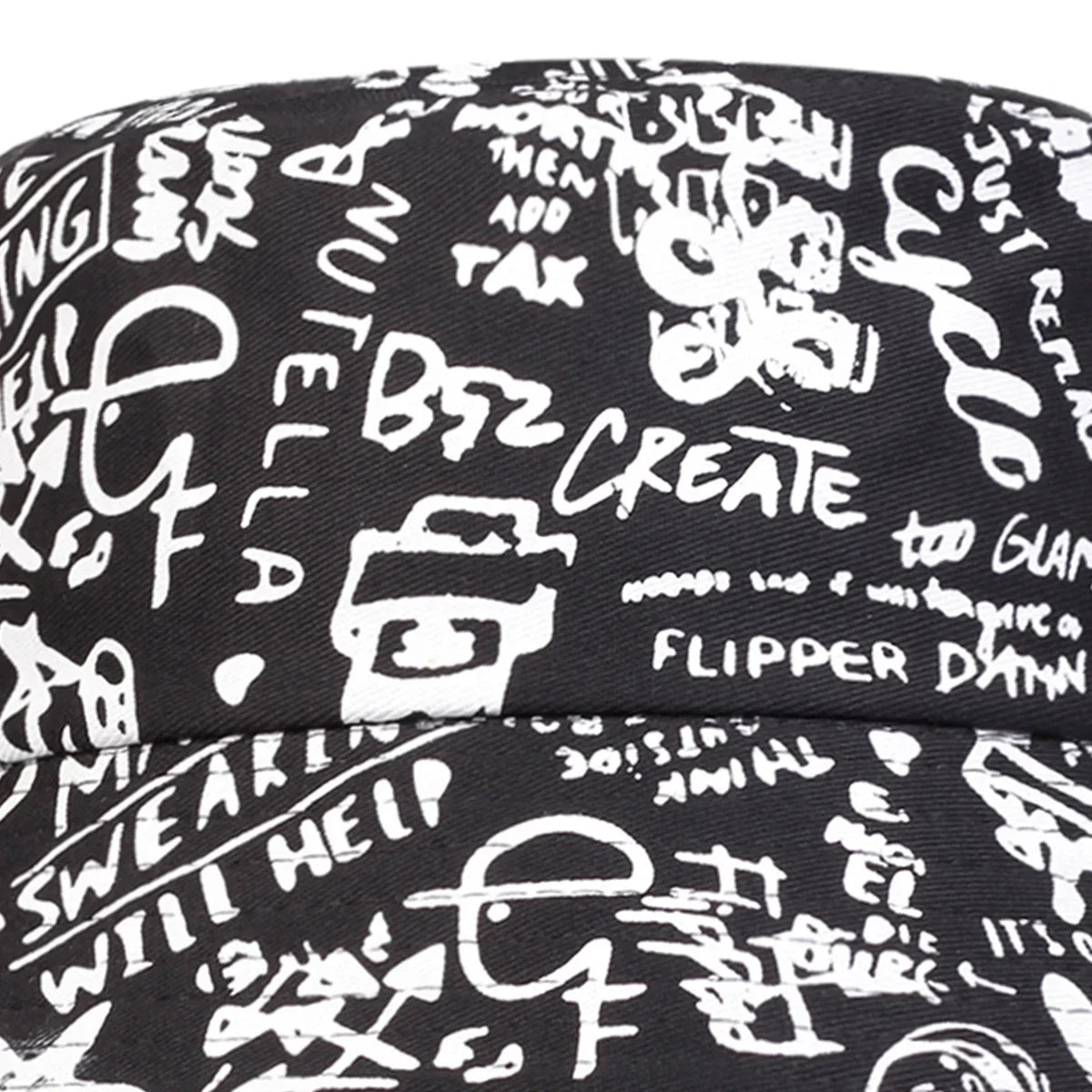 Unisex 88 Black White Graffiti Print Personality Bucket Hats