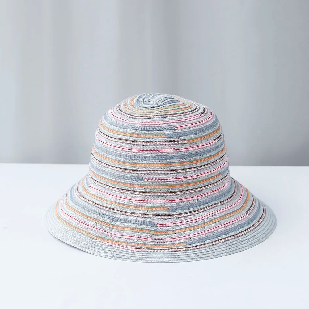 Rainbow Stripe Woven Summer Bucket Hat