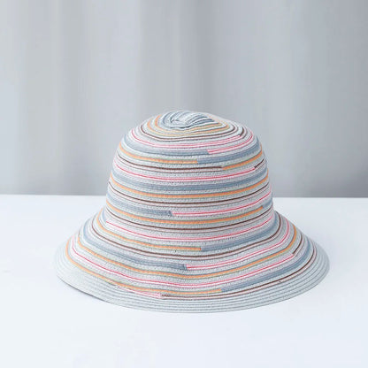 Rainbow Stripe Woven Summer Bucket Hat