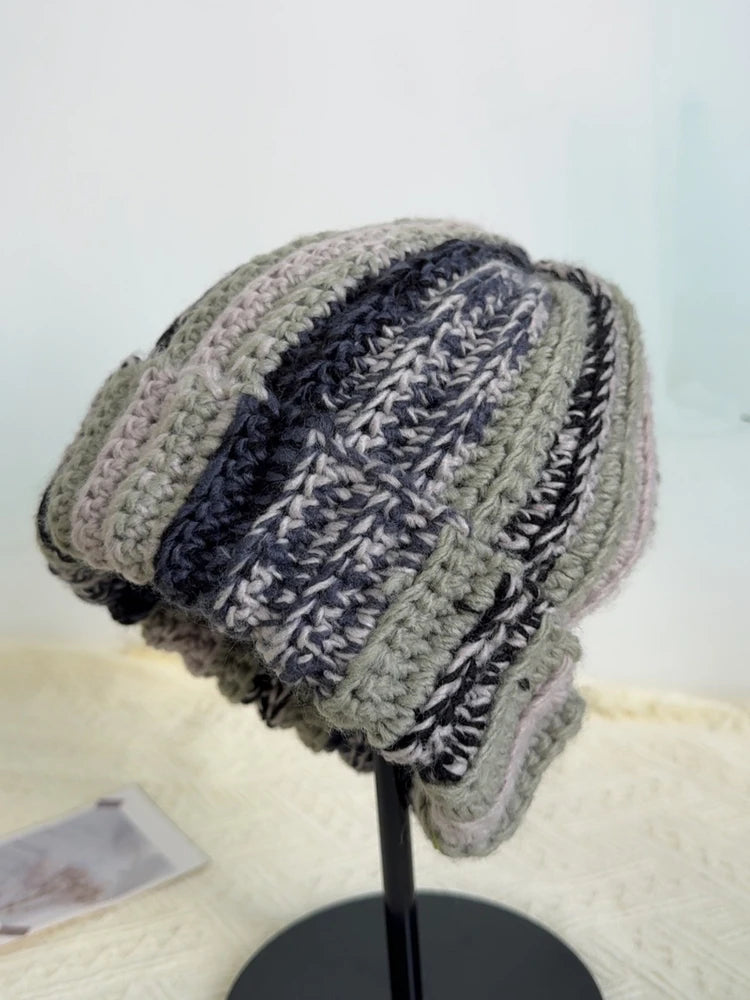 Color Striped Wool Knit Winter Bucket Hat