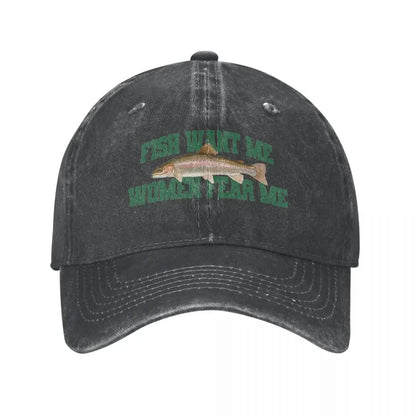 Fear Me Fish Denim Baseball Cap
