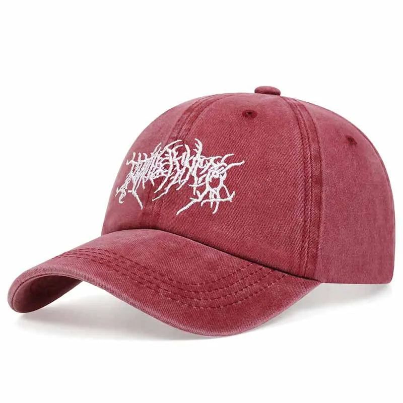 Goth Rock Embroidered Washed Baseball Cap