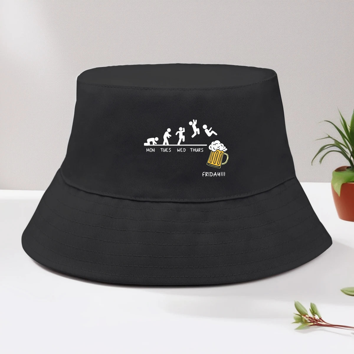 Friday With Beer Solid Color Foldable Bucket Hat