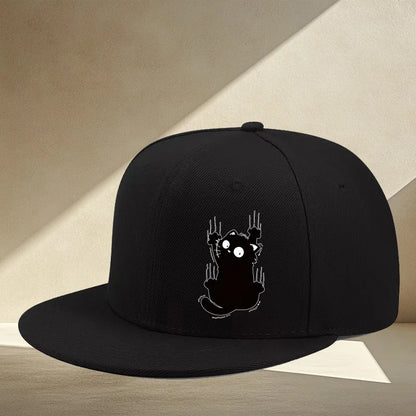 Scared Cat Graphic Streetwear Flat Brim Snapback Cap
