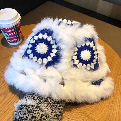 Luxury Rabbit Fur Winter Bucket Hat