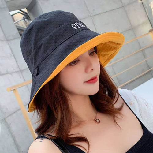 Reversible Letter Embroidery Sun Bucket Hat