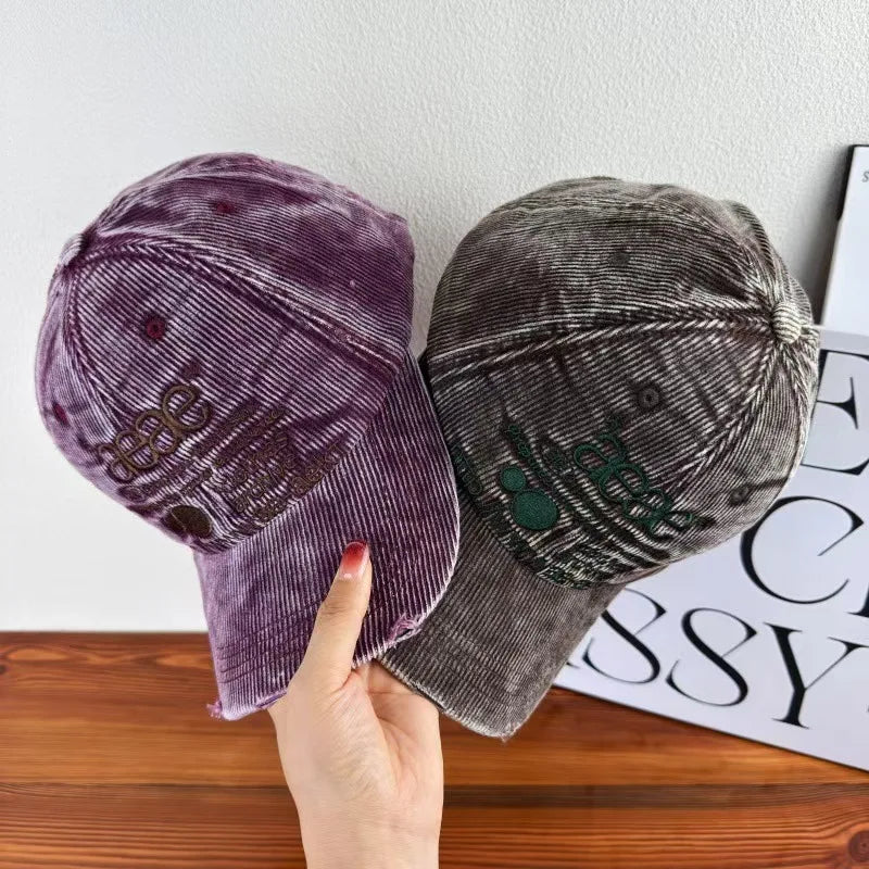 Korean Vintage Camouflage Letter Embroidered Snapback Baseball Hat