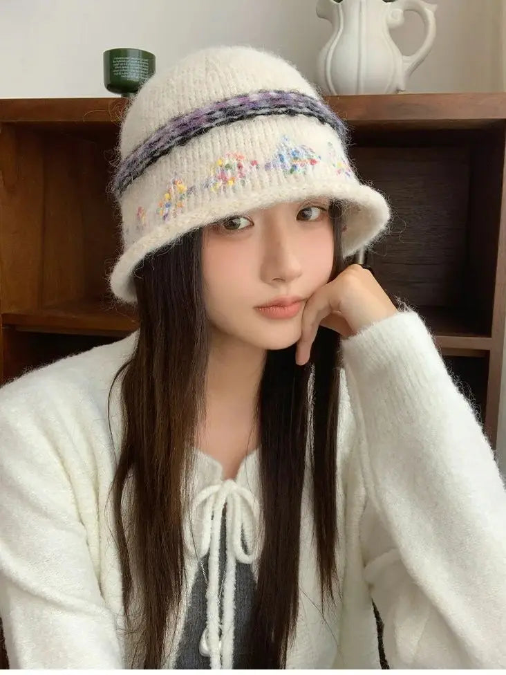 Jacquard Knitted Warm Ear Protection Bucket Hat