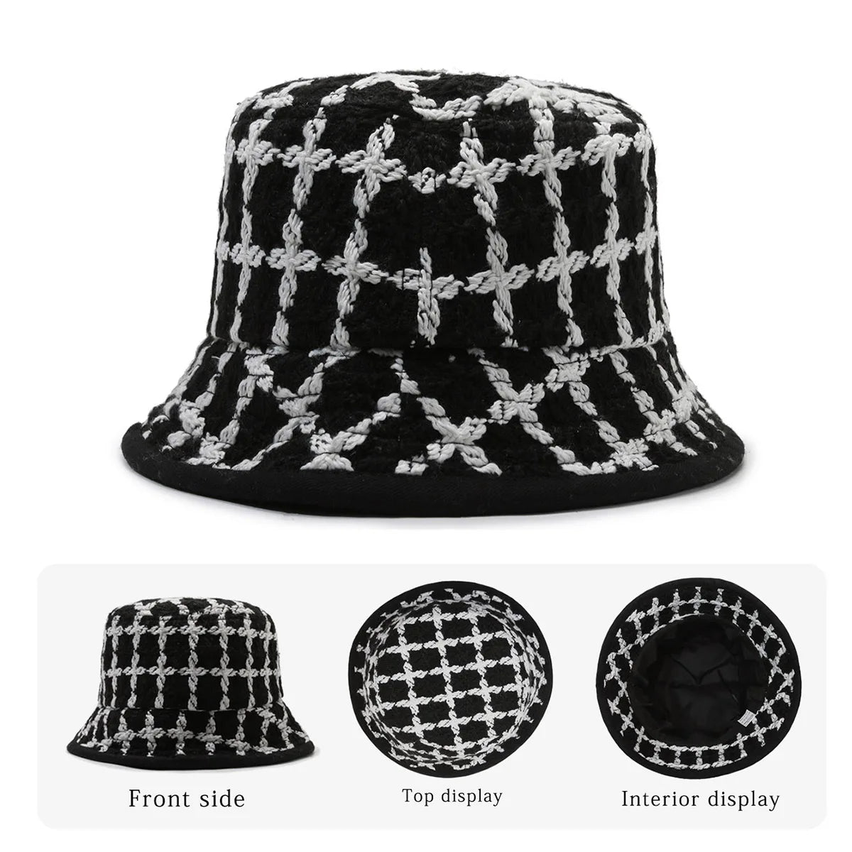 Plaid Knitted Winter Fisherman Hat