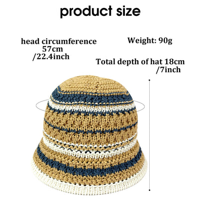 Womens Colorful Striped Knitted Travel Bucket Hat