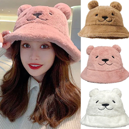Leopard Fur Bear Ear Bucket Hat