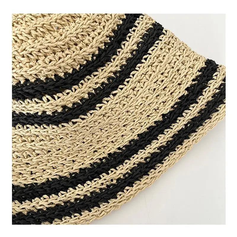 Woven Straw Striped Foldable Summer Bucket Hat