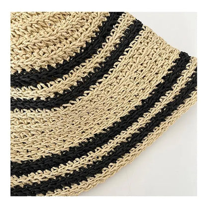 Woven Straw Striped Foldable Summer Bucket Hat