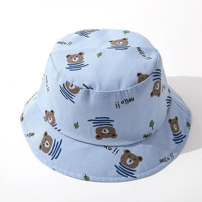 Cute Bear Print Wide Brim Baby Bucket Hat