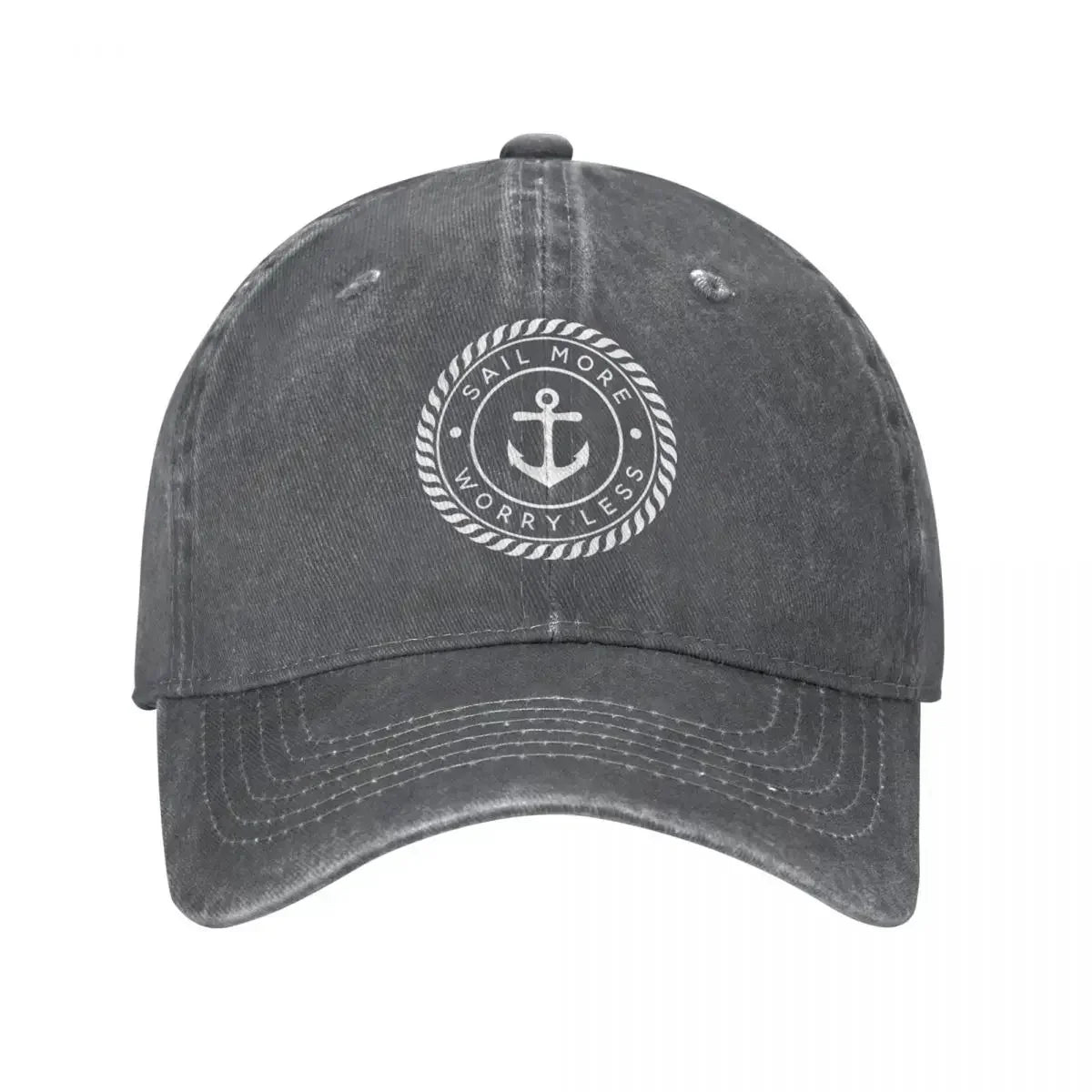 Sail More Worry Less Nautical Anchor Baseball Cap