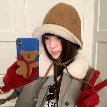 Retro Suede Plush Earflap Bucket Hat