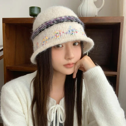 Jacquard Knitted Warm Ear Protection Bucket Hat