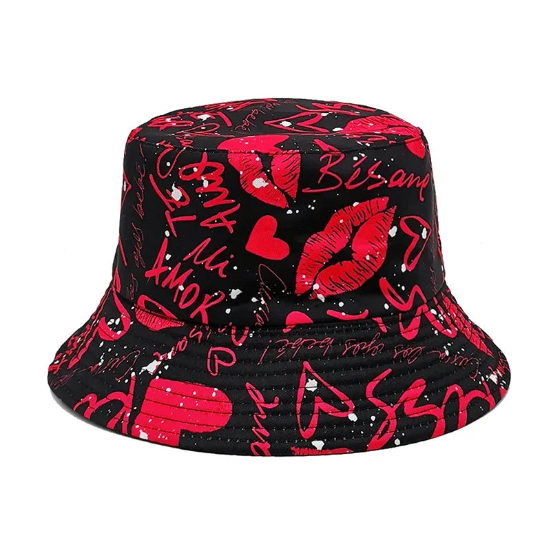Unisex Red Lips Graffiti Reversible Bucket Hat
