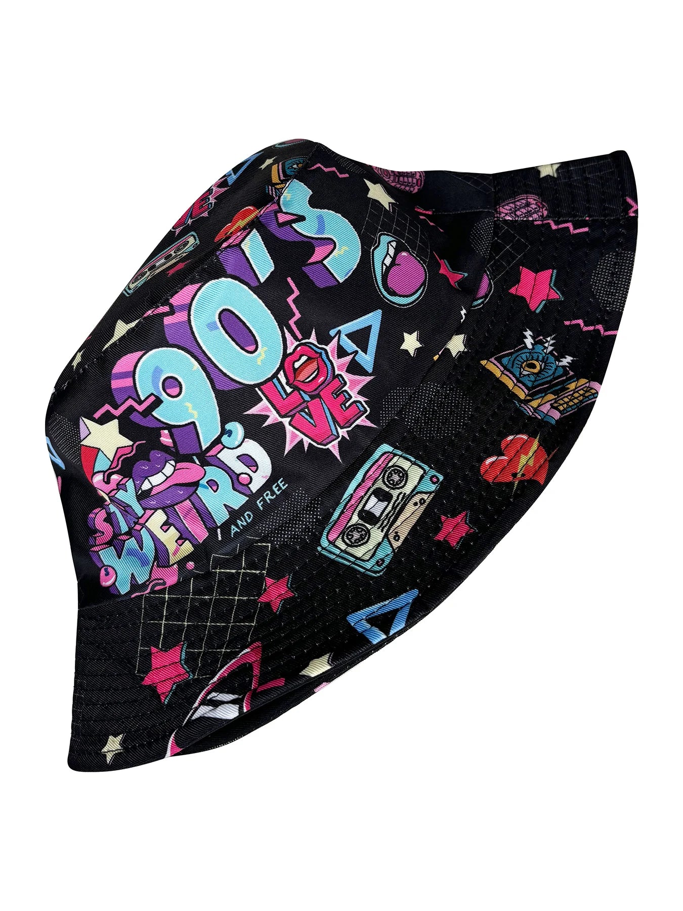 Abstract 90S Black Reversible Foldable Bucket Hat