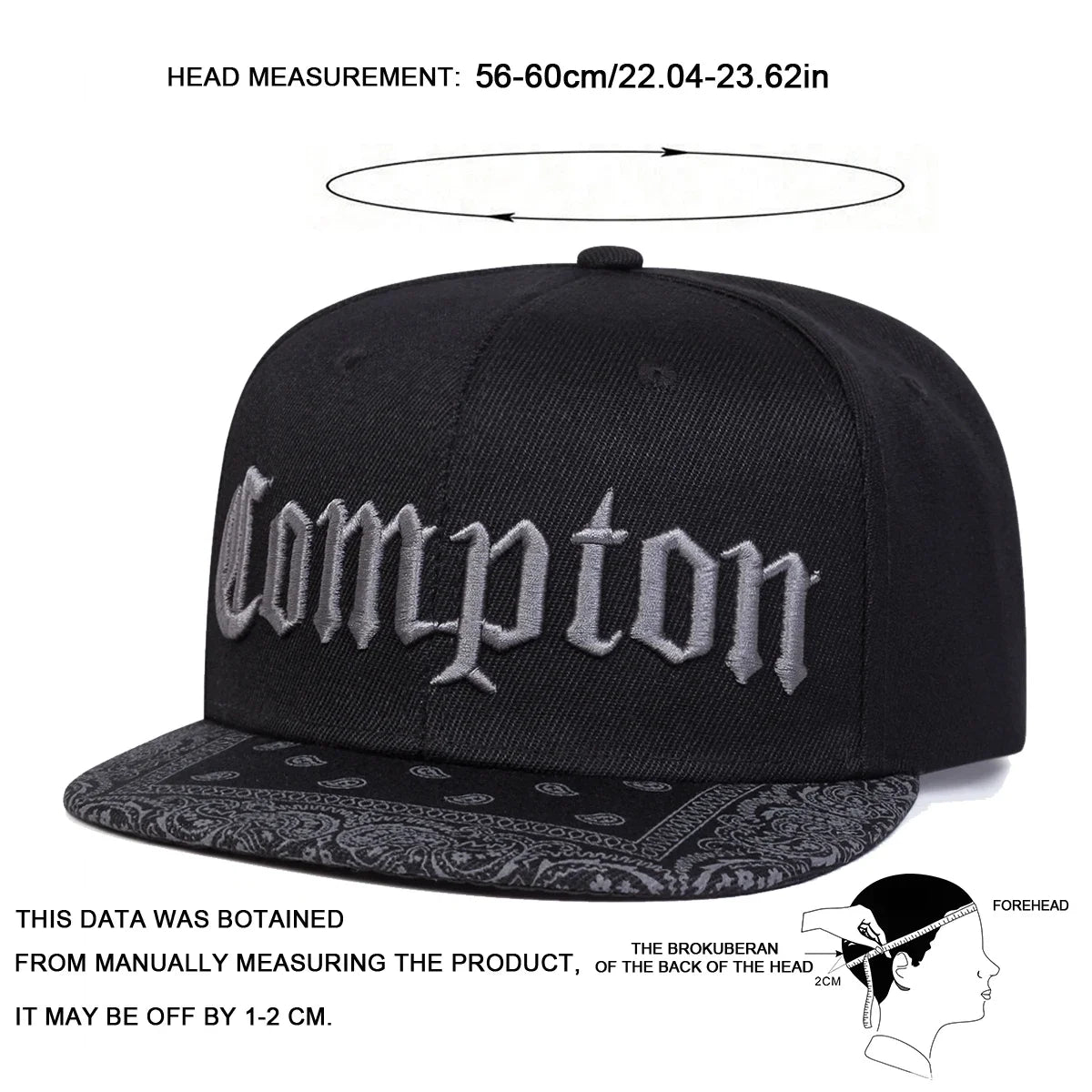 COMPTON Letter Embroidered Hip Hop Snapback Cap