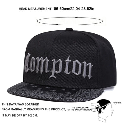 COMPTON Letter Embroidered Hip Hop Snapback Cap