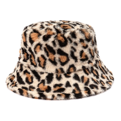 Retro Leopard Faux Fur Fluffy Bucket Hat