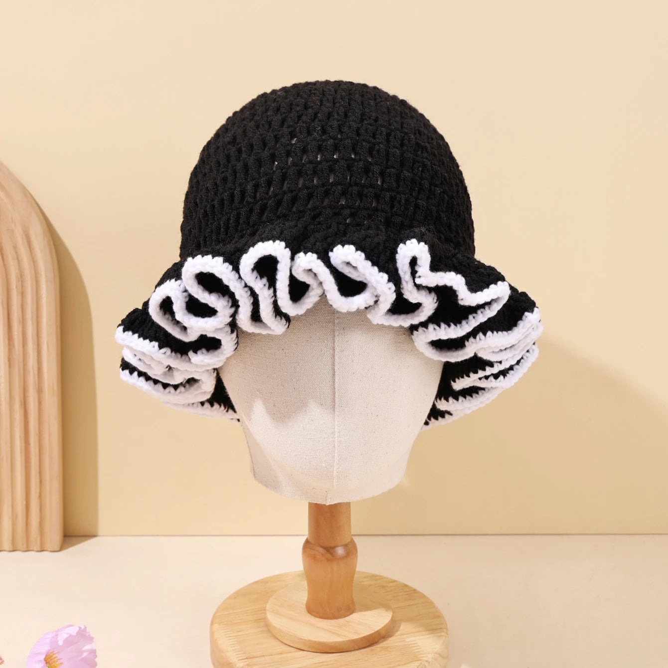 Multicolor Ruffle Knitted Wool Bucket Hat