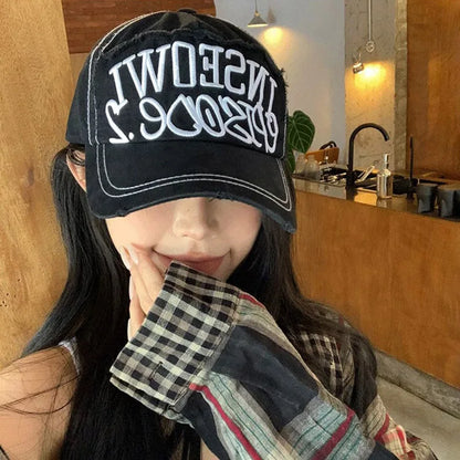 Wide Brim Letter Embroidered Baseball Cap