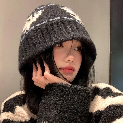 Vintage Jacquard Wool Knitted Warm Bucket Hat