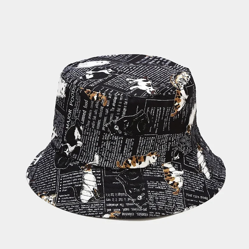 LDSLYJR Four Seasons Cotton Cartoon Cat Print Bucket Hat
