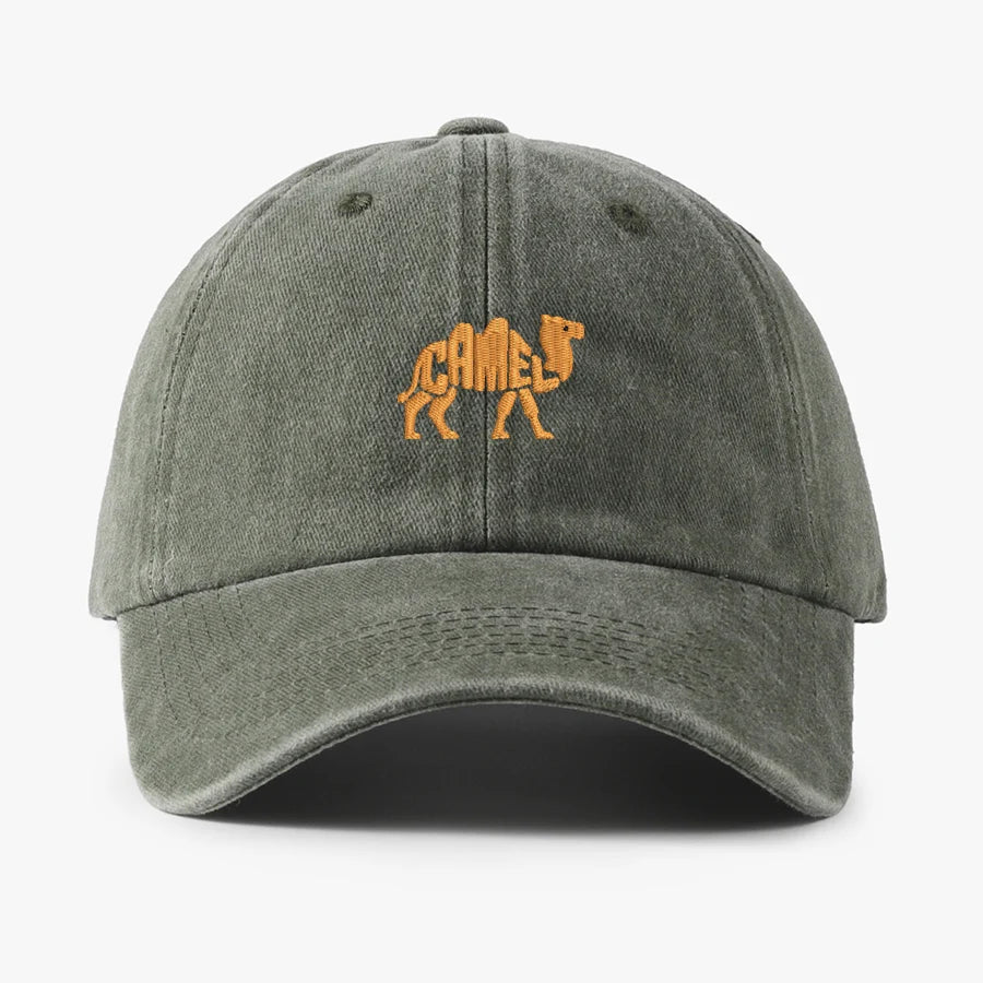 Camel Embroidered Vintage Cotton Baseball Cap