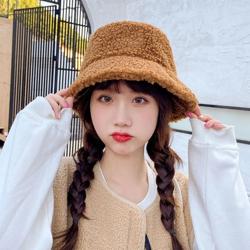 Winter Lamb Wool Fisherman Bucket Hat