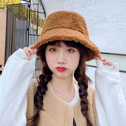 Winter Lamb Wool Fisherman Bucket Hat