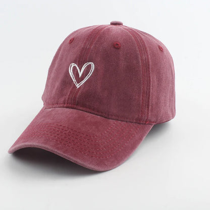 Love Heart Embroidery Washed Baseball Cap