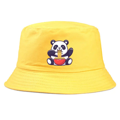 Panda Eating Noodles Reversible Summer Bucket Hat