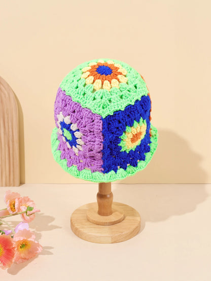 Ethnic Patchwork Warm Knitted Bucket Hat