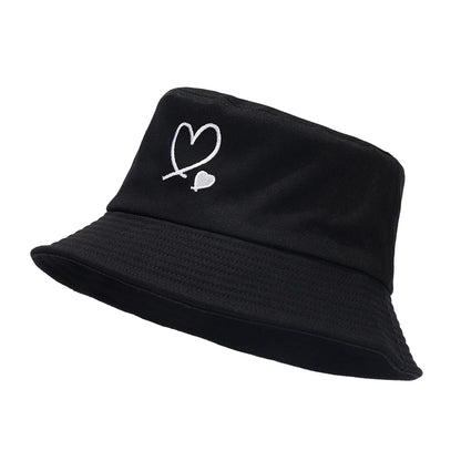 Unisex Cotton Embroidered Love Bucket Hat Casual Outdoor Beach Travel