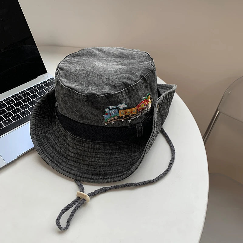 Vintage Outdoor Sun Protection Bucket Hat