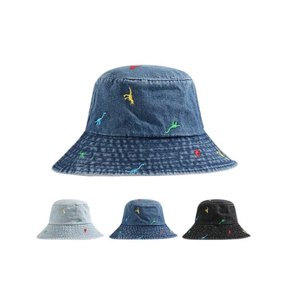Cute Dinosaur Embroidery Denim Bucket Hat
