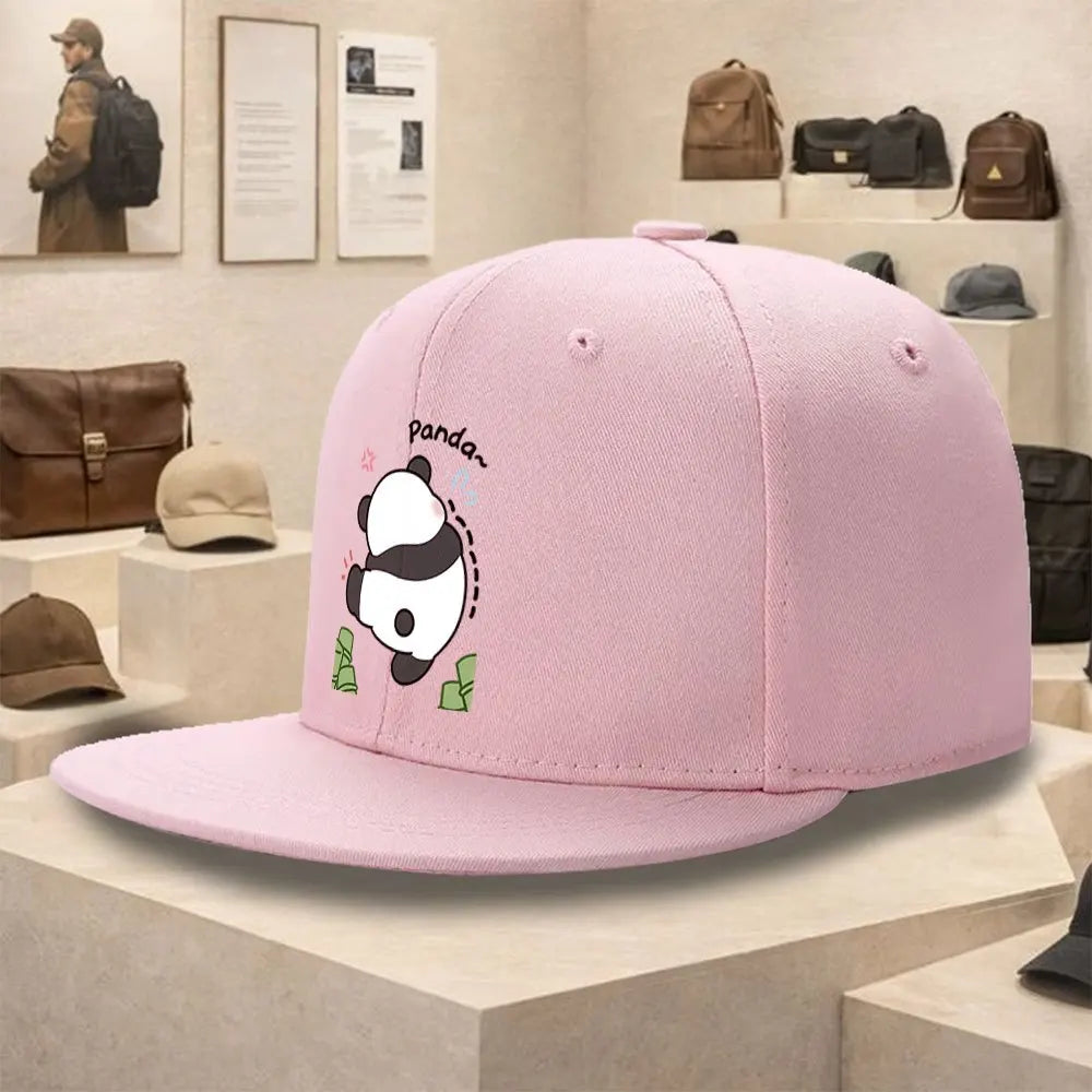 Cute Panda Money Graphic Flat Brim Snapback Cap