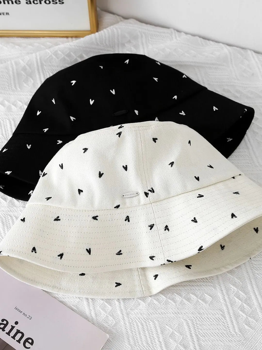 Heart Pattern Foldable Spring Autumn Bucket Hat for Women