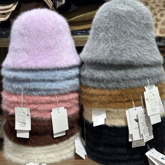 Warm Rabbit Fur Knitted Winter Bucket Hat