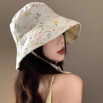 Floral Print Double Sided Lacing Bucket Hat